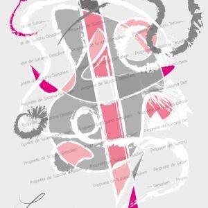 Édition limitée PAO Composition en Rose et Gris par Suzana Dessalien, formes organiques entrelacées, 40x30cm