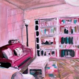 Peinture acrylique Intérieur Rose 40x32 par Suzana Dessalien, univers feutré aux nuances rose tendre et poudrées