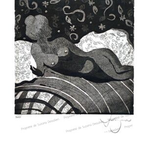 Gravure métal Odalisque II 29,7x21 par Suzana Dessalien, jeux d'ombres et lumières ciselées