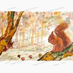Aquarelle de paysage d'automne aux tons dorés et cuivrés par Suzana Dessalien, 20x30cm