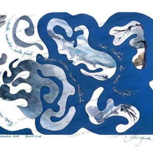 Collage en spirale bleu marine aux formes dansantes par Suzana Dessalien, 39,6x29,6cm