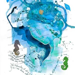 Alfonsina y el Mar I technique mixte par Suzana Dessalien, hommage poétique aquatique 40x30cm, œuvre unique