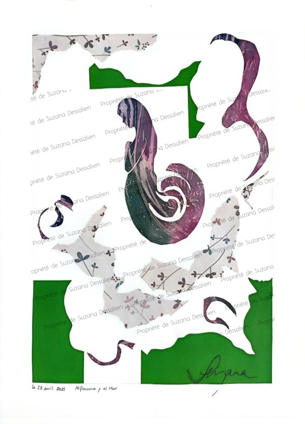 Alfonsina y el Mar II collage original par Suzana Dessalien, hommage poétique argentin 40x30cm, œuvre unique