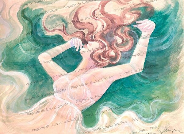 Alfonsina y el Mar III - Portrait acrylique de la poétesse argentine par Suzana Dessalien, 36x48cm