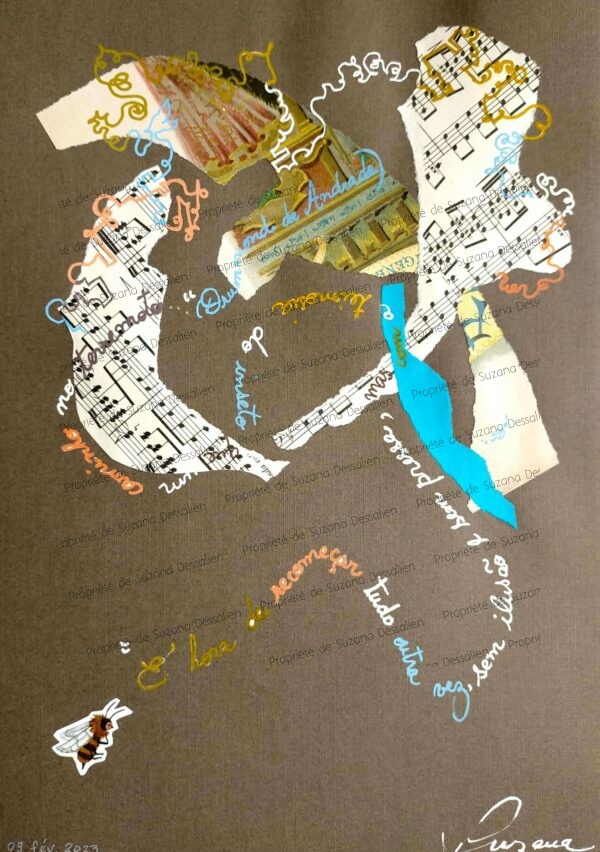 Quando (Drummond) - Collage inspiré du poème de Carlos Drummond de Andrade par Suzana Dessalien, 29,7x21cm