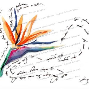 Collage aquarelle original Cançao do Exilio inspiré de Gonçalves Dias, œuvre unique, fragments d'émotion évoquant la saudade de l'exil