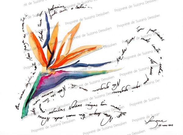Collage aquarelle original Cançao do Exilio inspiré de Gonçalves Dias, œuvre unique, fragments d'émotion évoquant la saudade de l'exil