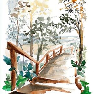 Parque dos Cordeiros par Suzana Dessalien Aquarelle mata atlântica forêt atlantique préservée - Peinture nature généreuse végétation dense protectrice - Art écosystème rare oasis verdure São Paulo - Watercolor sentiers serpentent Brésil originel - Mata atlântica témoin précieux mémoire vivante 40x30 cm