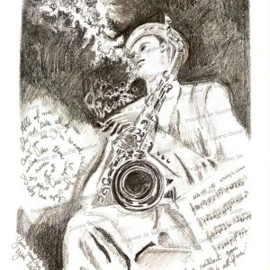 Dessin mine de plomb original All of Me, œuvre unique, portrait de Dexter Gordon inspiré de Herman Leonard
