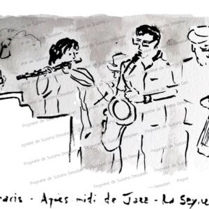 Croquis encre de Chine original Tamaris, œuvre unique, traits spontanés captant un concert de jazz à La Seyne