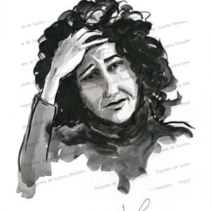 Désespoir, encre de chine, 40x30 - Visage émergeant des ombres noires, révélant la vulnérabilité humaine dans sa vérité la plus pure. L'encre se répand comme l'émotion, transformant la douleur en beauté sombre et authentique.