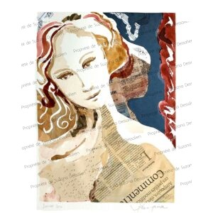 Féminin, technique mixte, 40x30 - Portrait aux matières entremêlées où douceur et force se révèlent par couches successives. Exploration artistique de la complexité féminine et de ses multiples facettes harmonieuses.