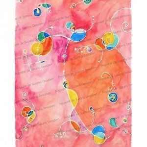 Aquarelle Dans l'univers de lumière par Suzana Dessalien, nuances rose nacré et orange solaire, 48x36cm