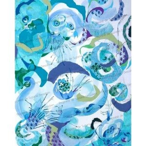 Œuvre technique mixte Fond d'Océan par Suzana Dessalien, bleus profonds et turquoises cristallins, 48x36cm