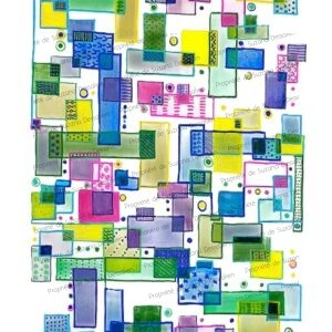 Œuvre technique mixte Composition colorée par Suzana Dessalien, mosaïque multicolore verts roses bleus, 48x36cm