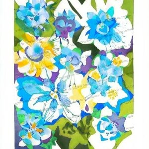 Œuvre technique mixte Printemps Bleu par Suzana Dessalien, bleus tendres et verts naissants, 48x36cm