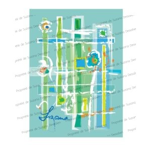 Édition limitée PAO Composition Turquoise par Suzana Dessalien, transparences et nuances cristallines, 40x30cm