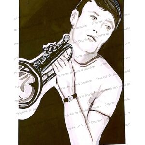 Chet Baker portrait collage encre de chine noir et blanc 30x40cm par Suzana Dessalien