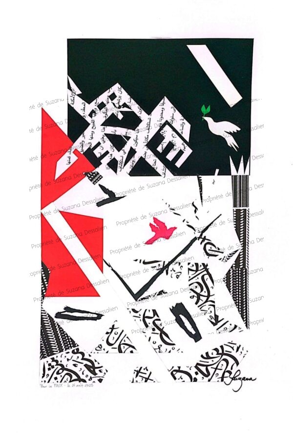 Collage Pour la Paix, 70x50 cm par Suzana Dessalien